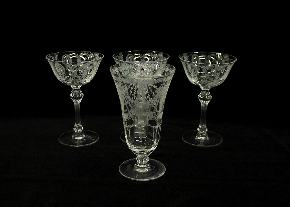 Crystal Champagne Saucers and Goblet