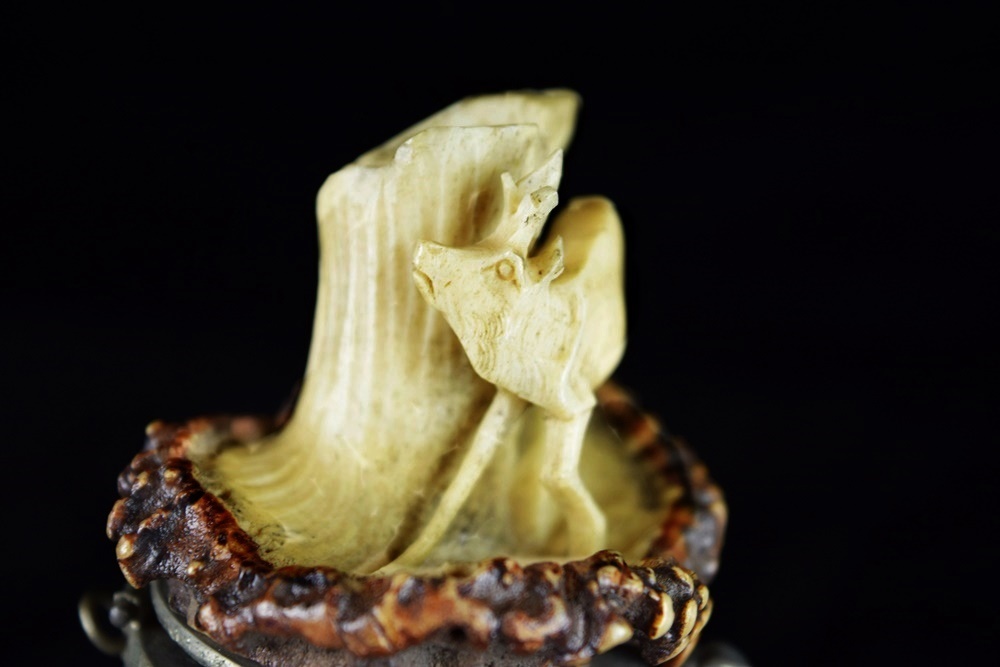 Rare German Black Forest Carved Wood & Horn Stag Pipe Dated 1896