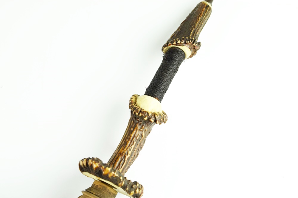 Rare German Black Forest Carved Wood & Horn Stag Pipe Dated 1896