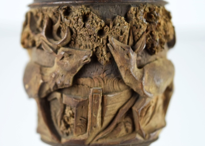 Rare German Black Forest Carved Wood & Horn Stag Pipe Dated 1896