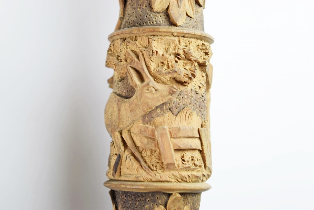 Rare German Black Forest Carved Wood & Horn Stag Pipe Dated 1896