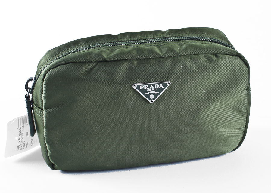 Prada Olive Green Nylon Zippered Pouch