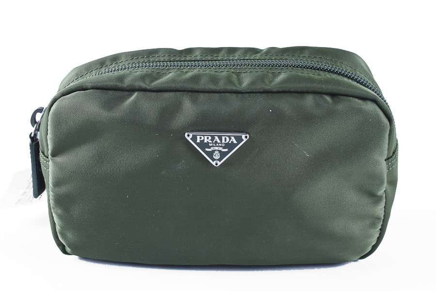 Prada Olive Green Nylon Zippered Pouch