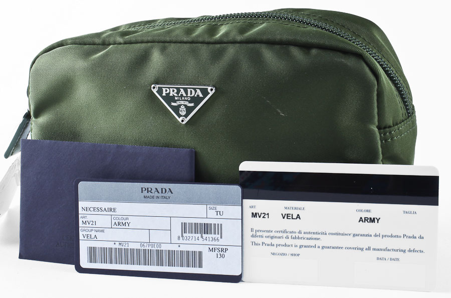 Prada Olive Green Nylon Zippered Pouch