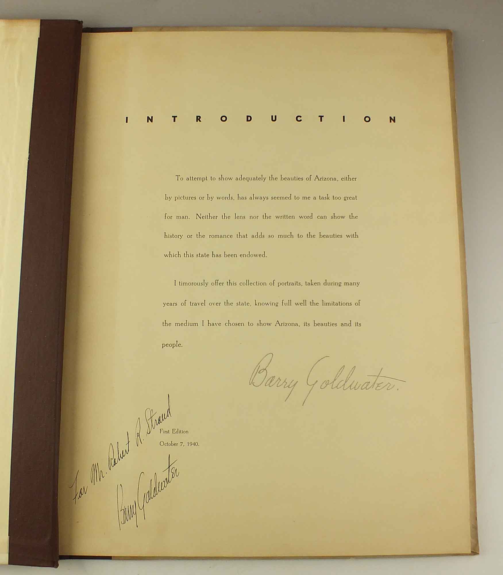 1940 First Edition Signed Barry Goldwater Arizona Portraits Book
