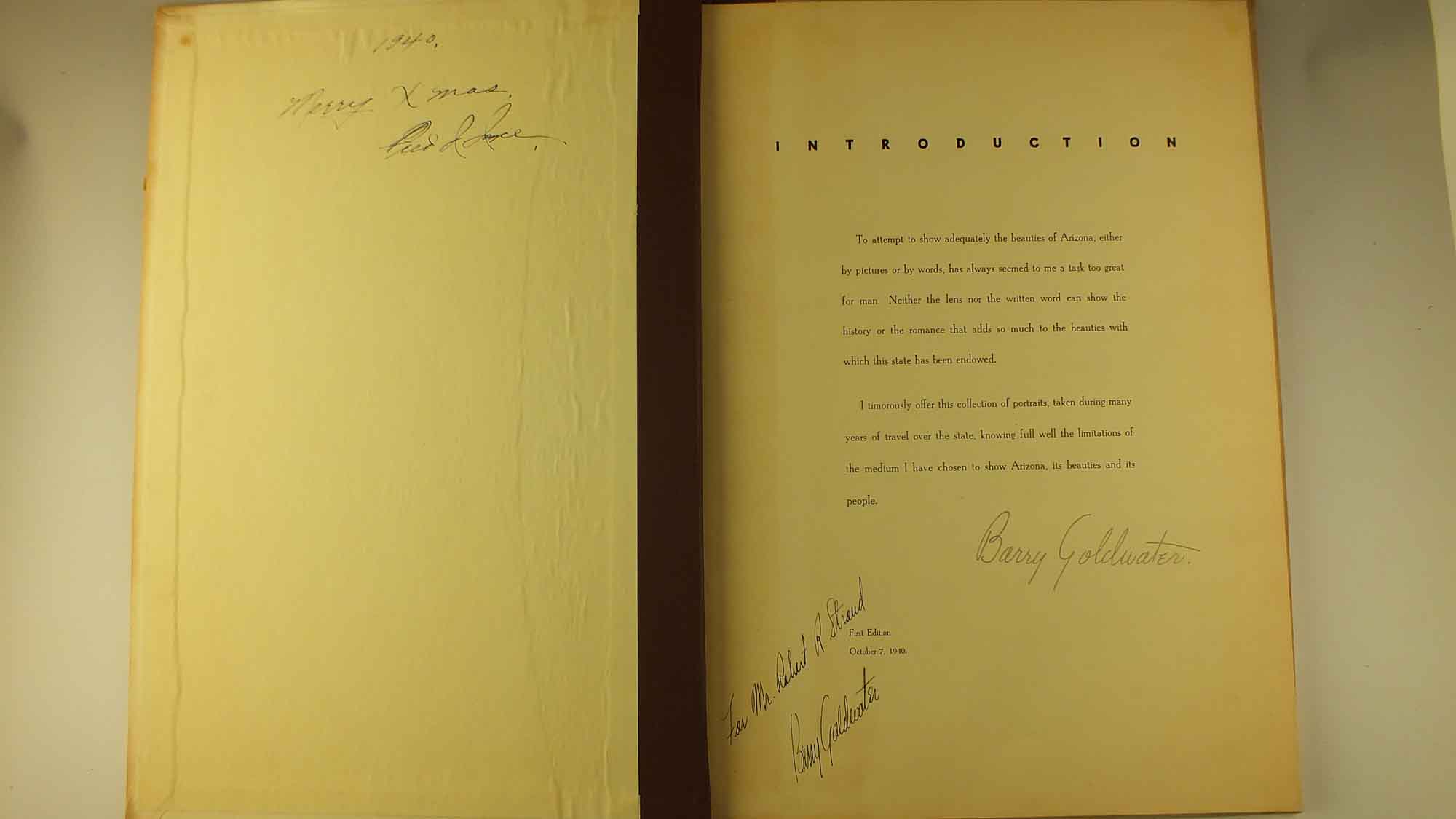 1940 First Edition Signed Barry Goldwater Arizona Portraits Book