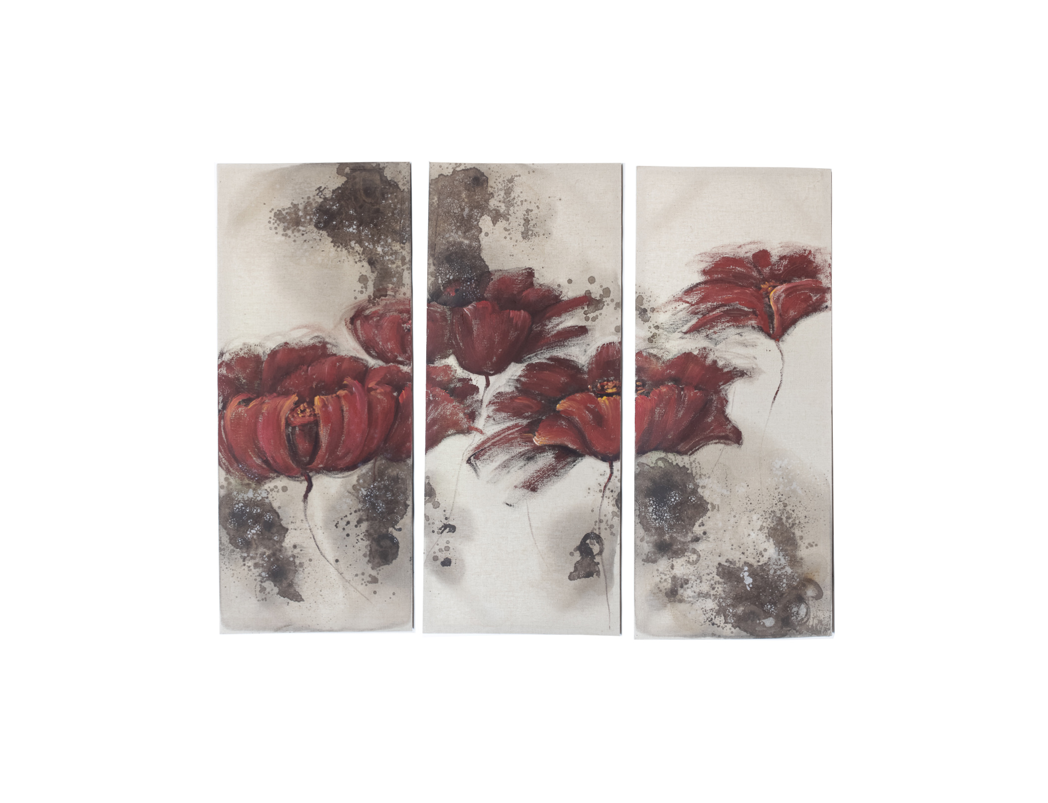 Trio of Modern Floral Oil on Linen Pieces