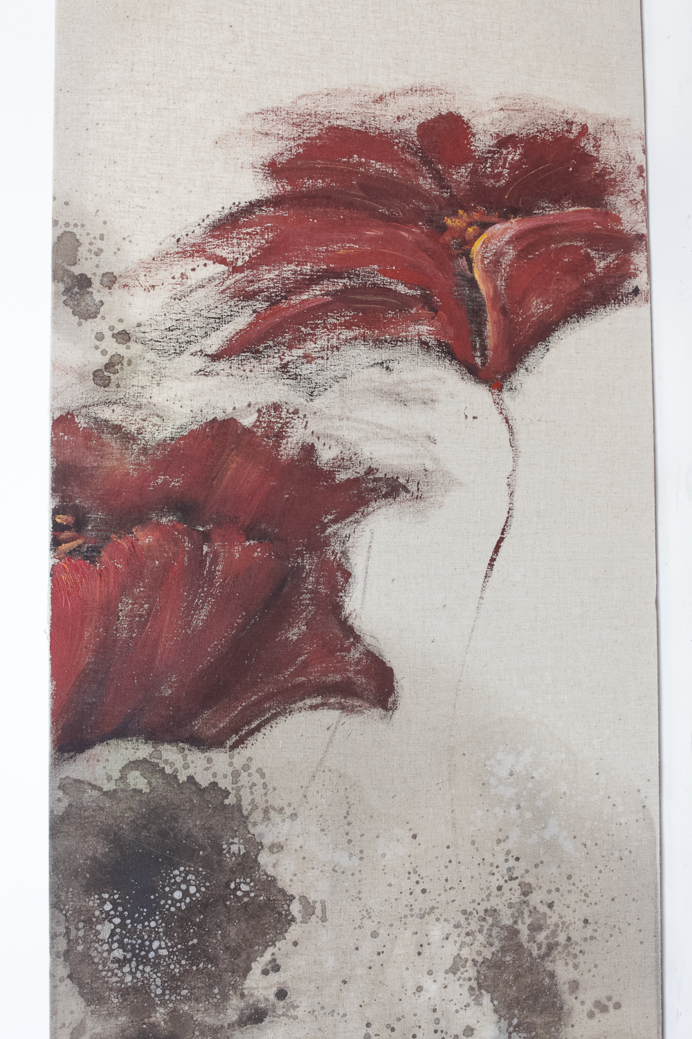 Trio of Modern Floral Oil on Linen Pieces