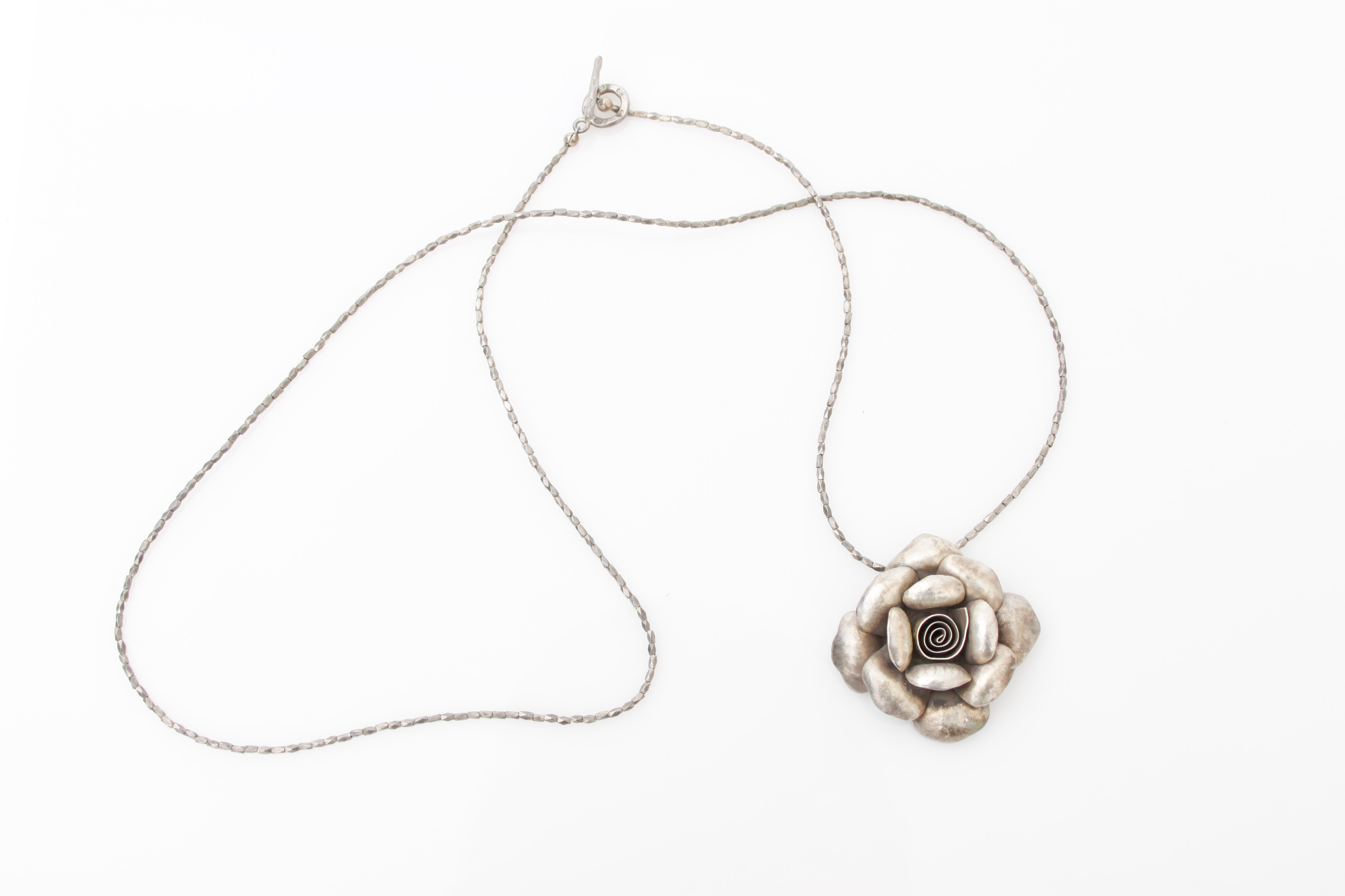 Silver Tone Rose Necklace and Hinged Cuff