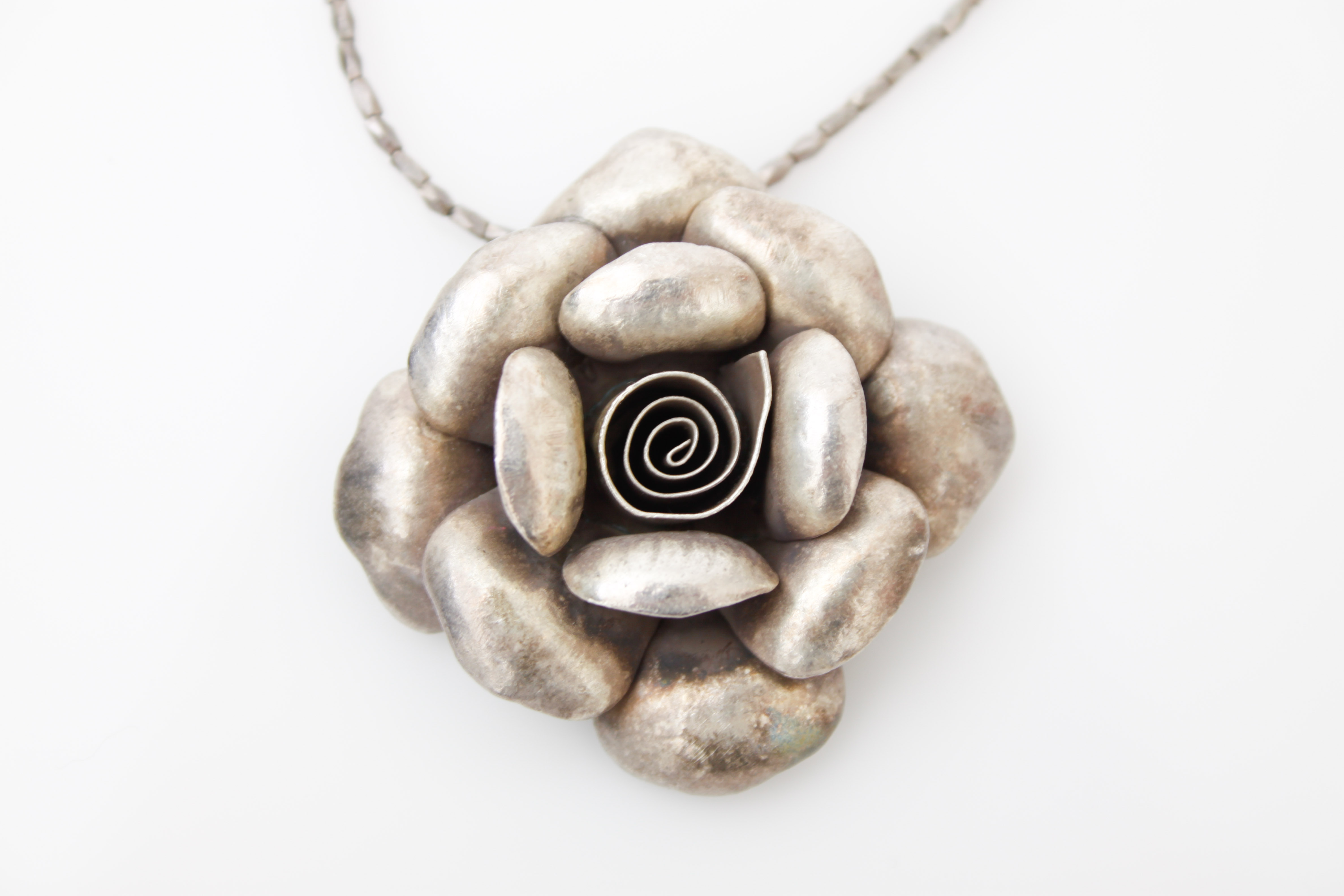 Silver Tone Rose Necklace and Hinged Cuff