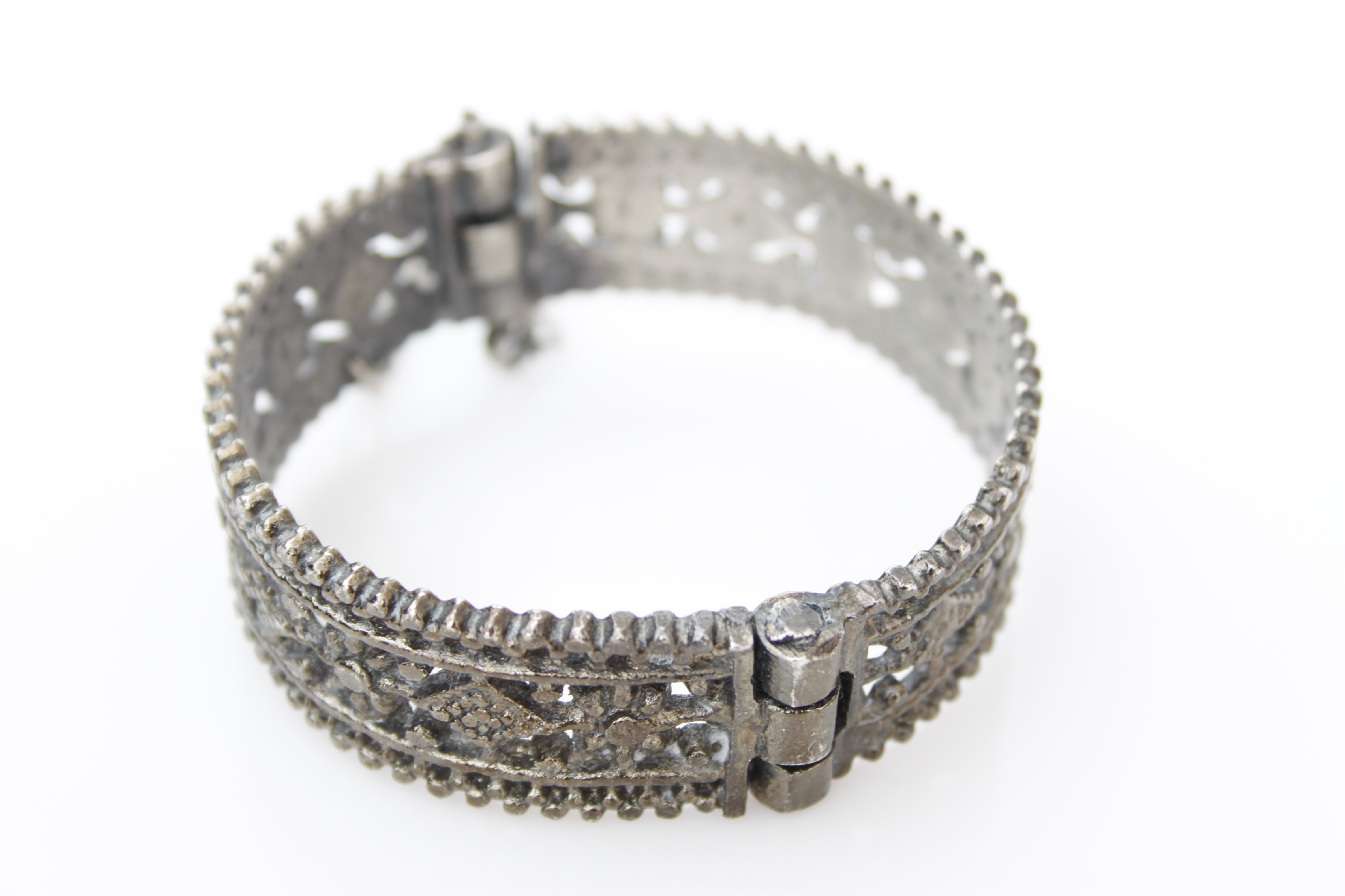 Silver Tone Rose Necklace and Hinged Cuff