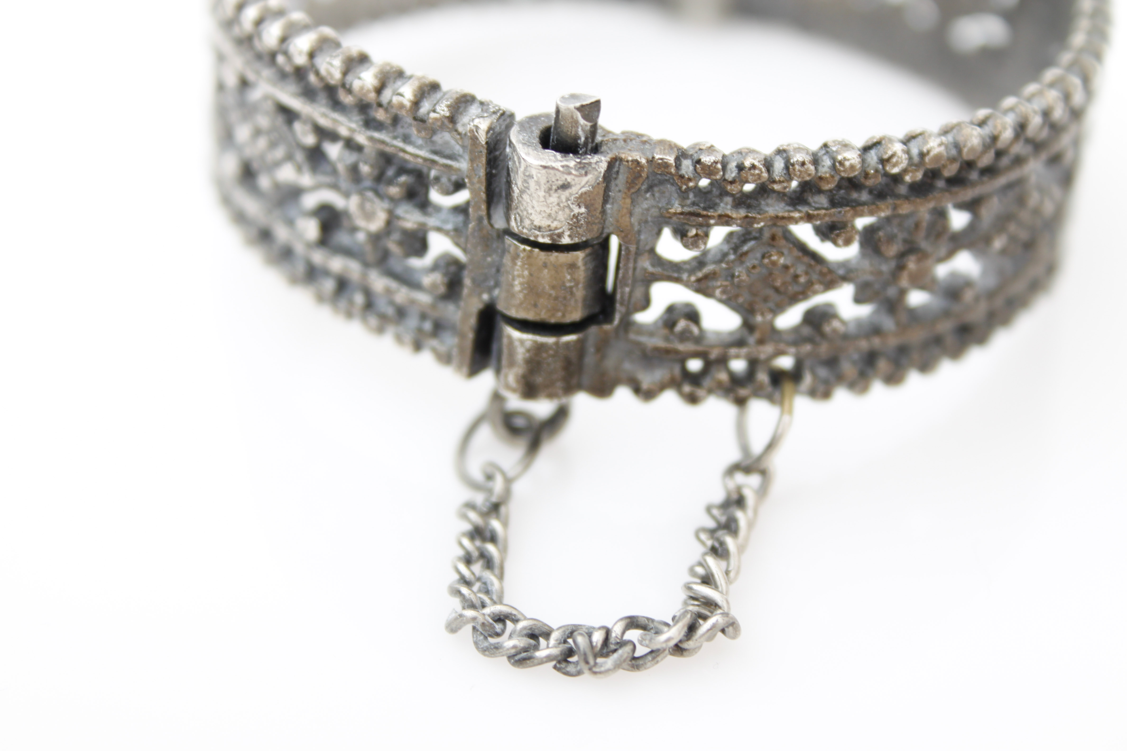 Silver Tone Rose Necklace and Hinged Cuff