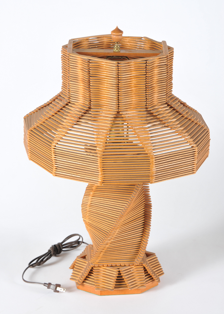 Pair of Folk Art Popsicle Stick Table Lamps