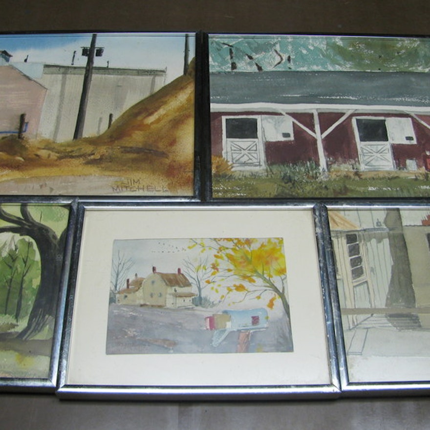 Vintage Collection of Signed Original Watercolors by Jim Mitchell