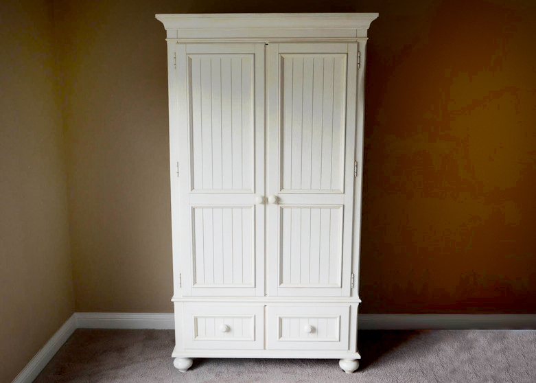 Ethan Allen Antique White Paneled Wardrobe