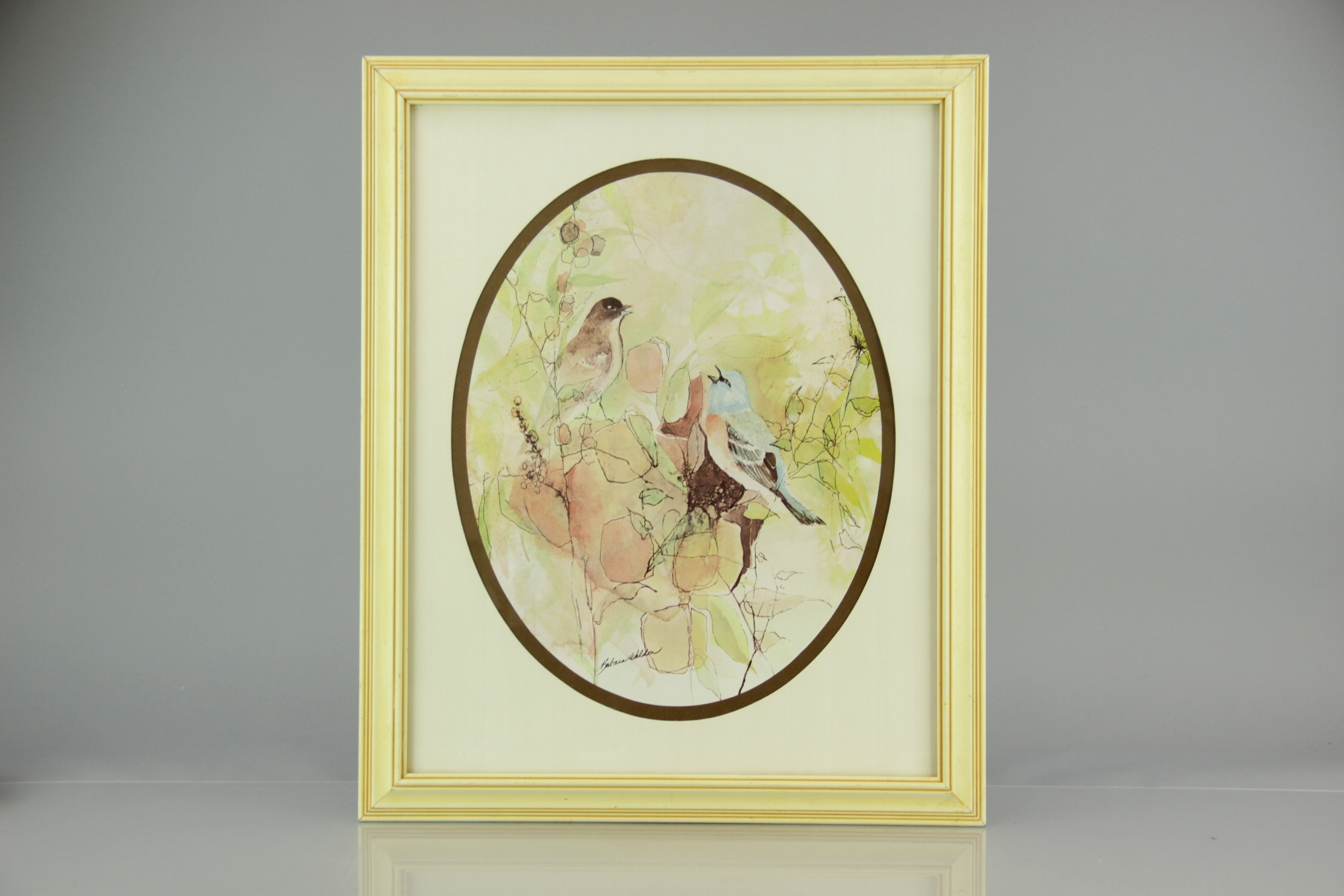 Vintage Offset Lithograph of Birds Singing by Barbara Waldon