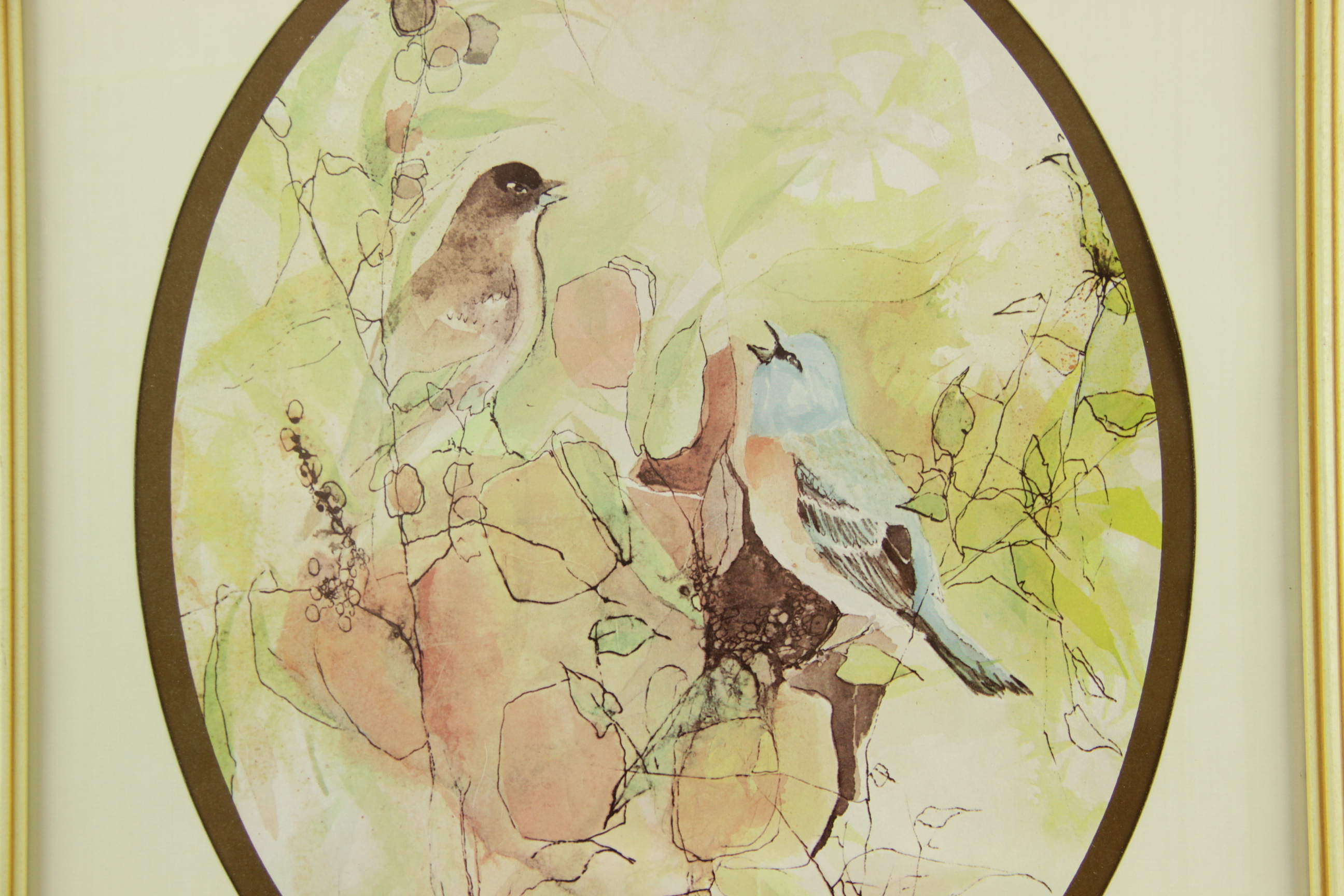 Vintage Offset Lithograph of Birds Singing by Barbara Waldon