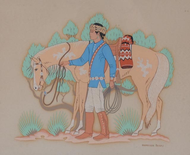 Harrison Begay Serigraph of Native American and Horse