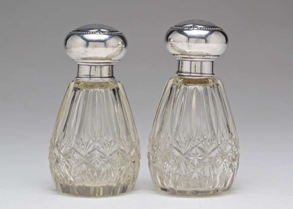 Vintage German 800 Silver and Cut Glass Perfume Bottles