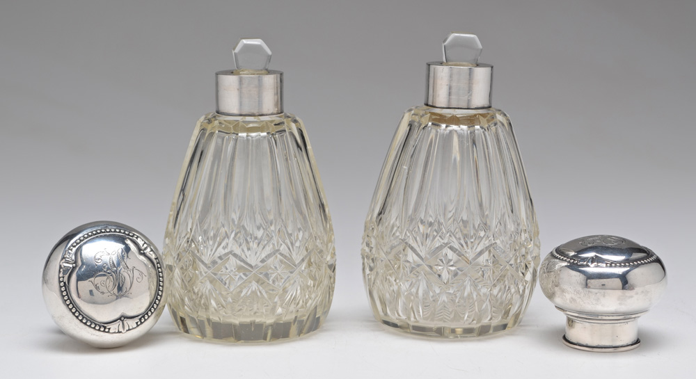 Vintage German 800 Silver and Cut Glass Perfume Bottles