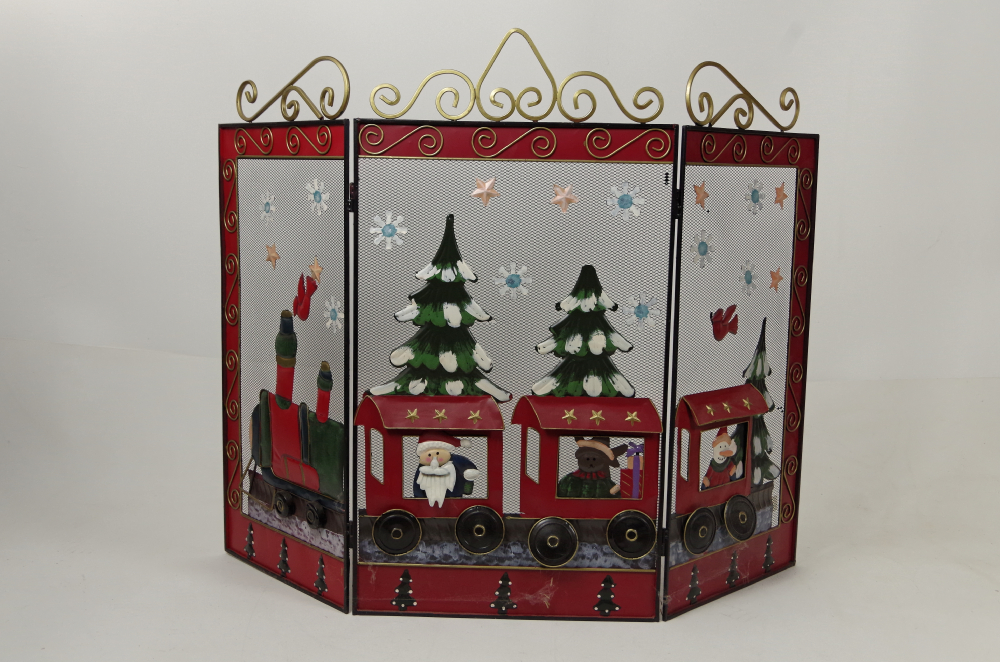 Hand-Painted Metal Christmas Fireplace Screen