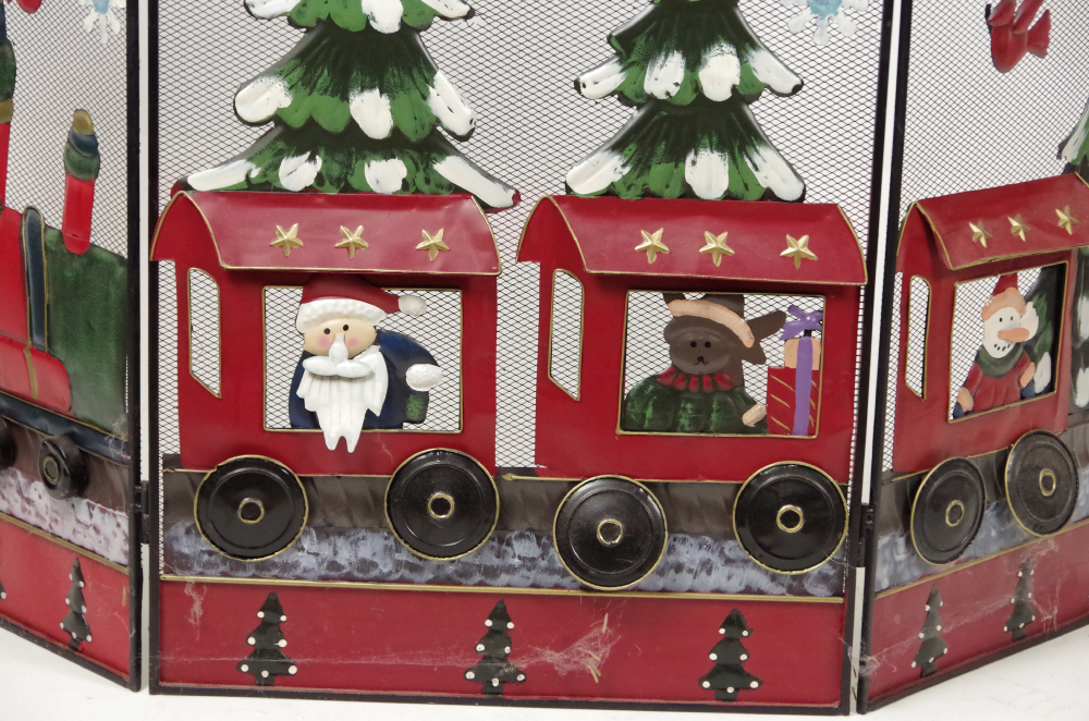 Hand-Painted Metal Christmas Fireplace Screen