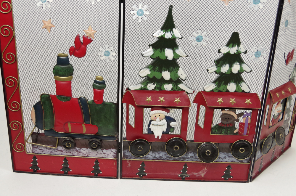 Hand-Painted Metal Christmas Fireplace Screen
