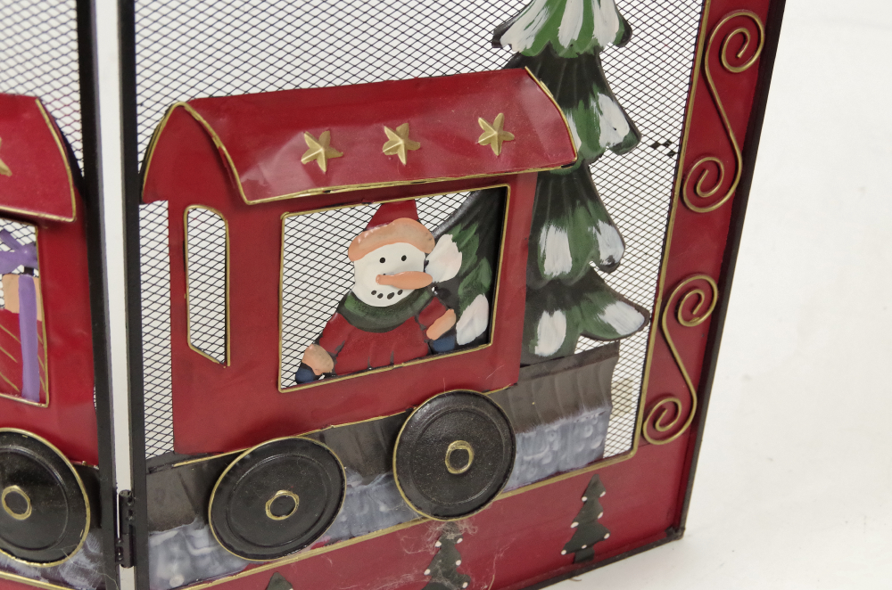Hand-Painted Metal Christmas Fireplace Screen