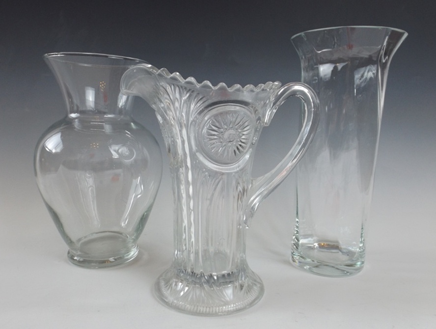Vintage Pressed Glass Pitcher and Vases