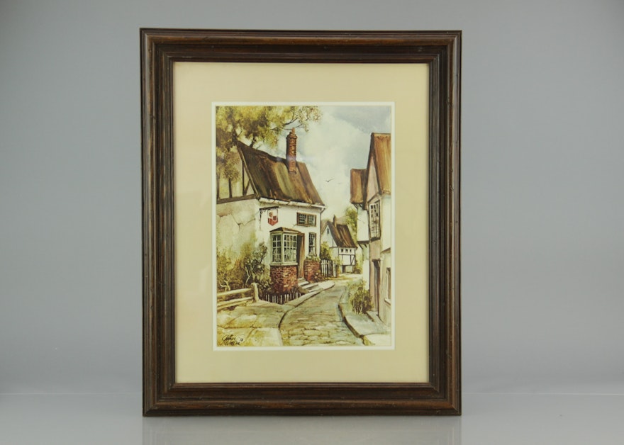Lithograph Village Scene by Gustave Wander