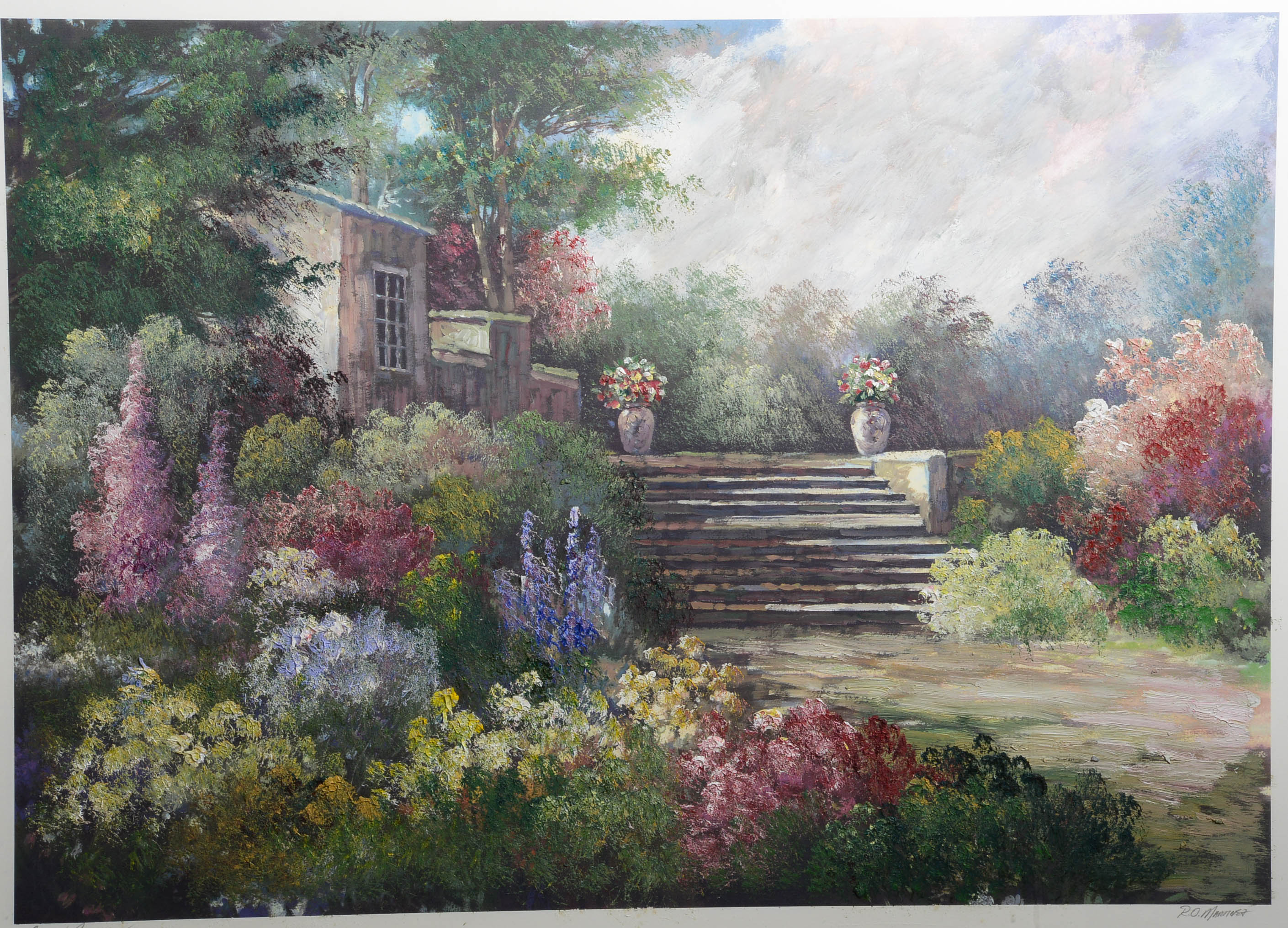 R.O. Martinez "Garden Paradise" Signed Print with Painted Overlay
