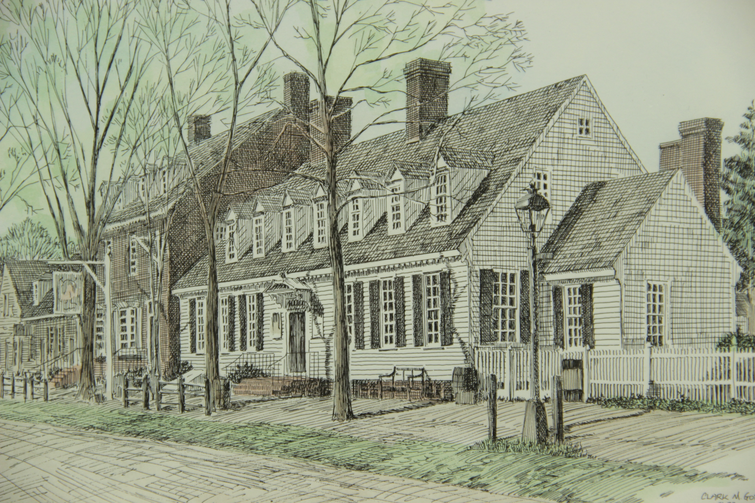 Four Clark M. Goff Lithographs of Colonial Williamsburg Taverns