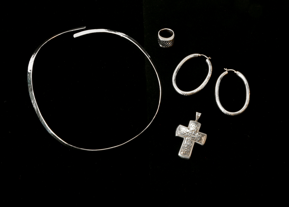 Sterling Silver Necklace, Earrings, Ring, and Pendant