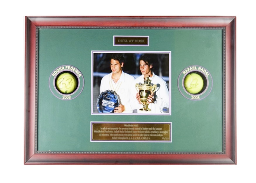 Framed Wimbledon Federer & Nadal Signed Tennis Balls, 2008
