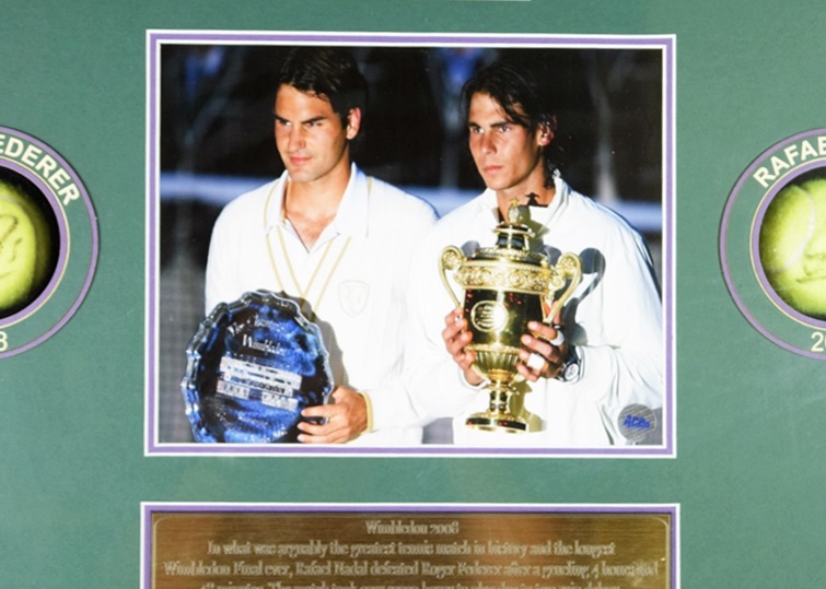 Framed Wimbledon Federer & Nadal Signed Tennis Balls, 2008