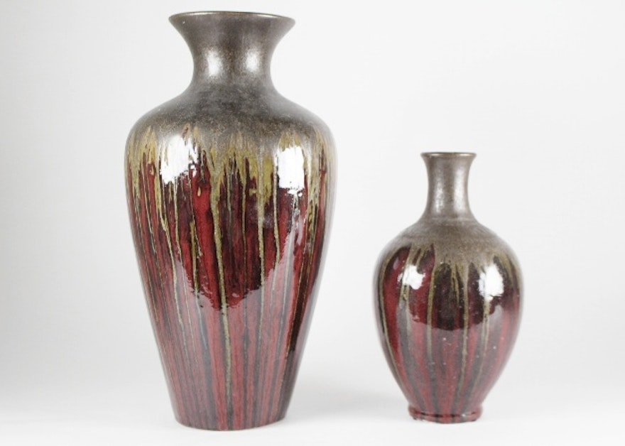 Pier 1 Drip Glaze Pottery Vases