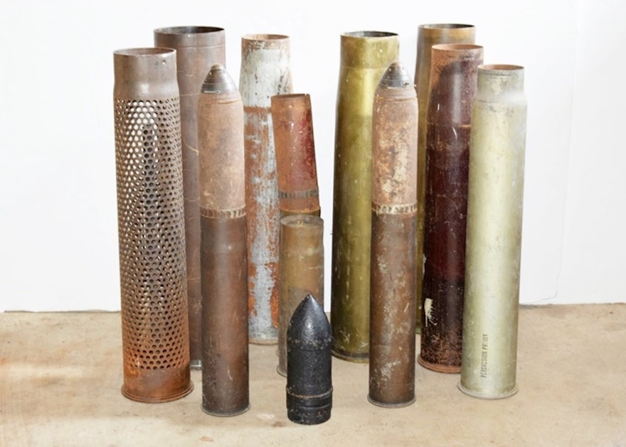 WWI Artillery Shells, Casing and Wooden Box