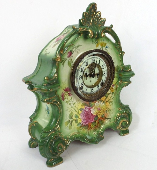 Antique Ansonia Royal Bonn Porcelain Mantel Clock