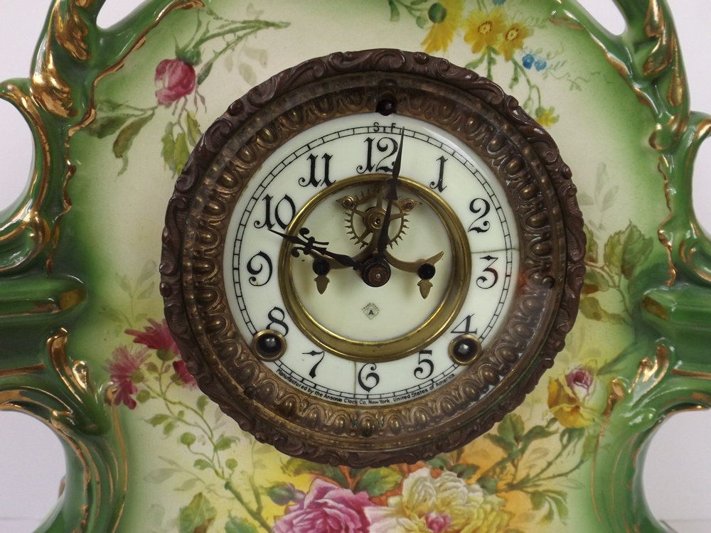 Antique Ansonia Royal Bonn Porcelain Mantel Clock