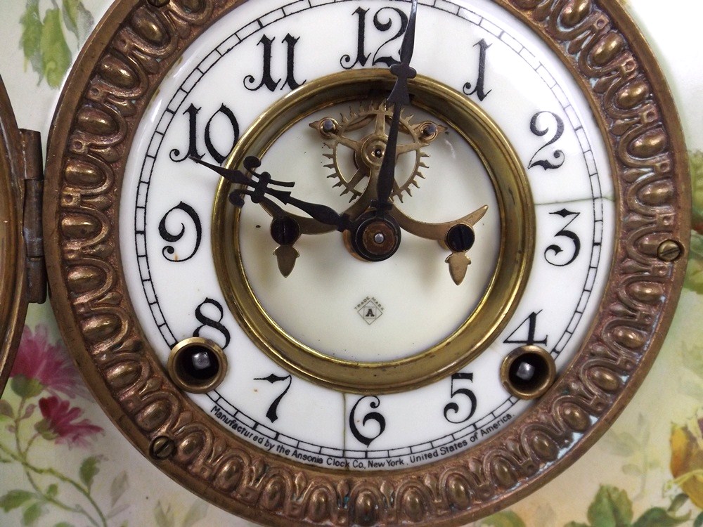 Antique Ansonia Royal Bonn Porcelain Mantel Clock