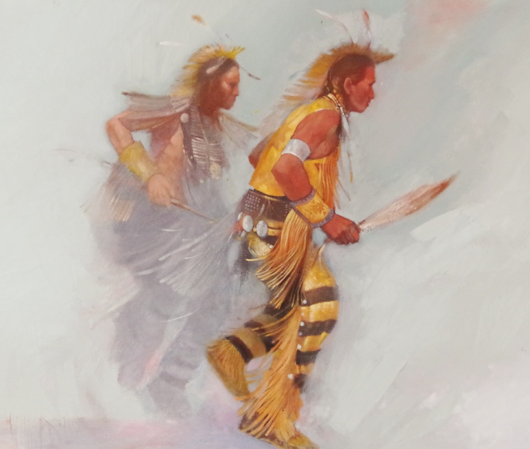 Clifford Beck Original Oil on Canvas of Dancing Warriors