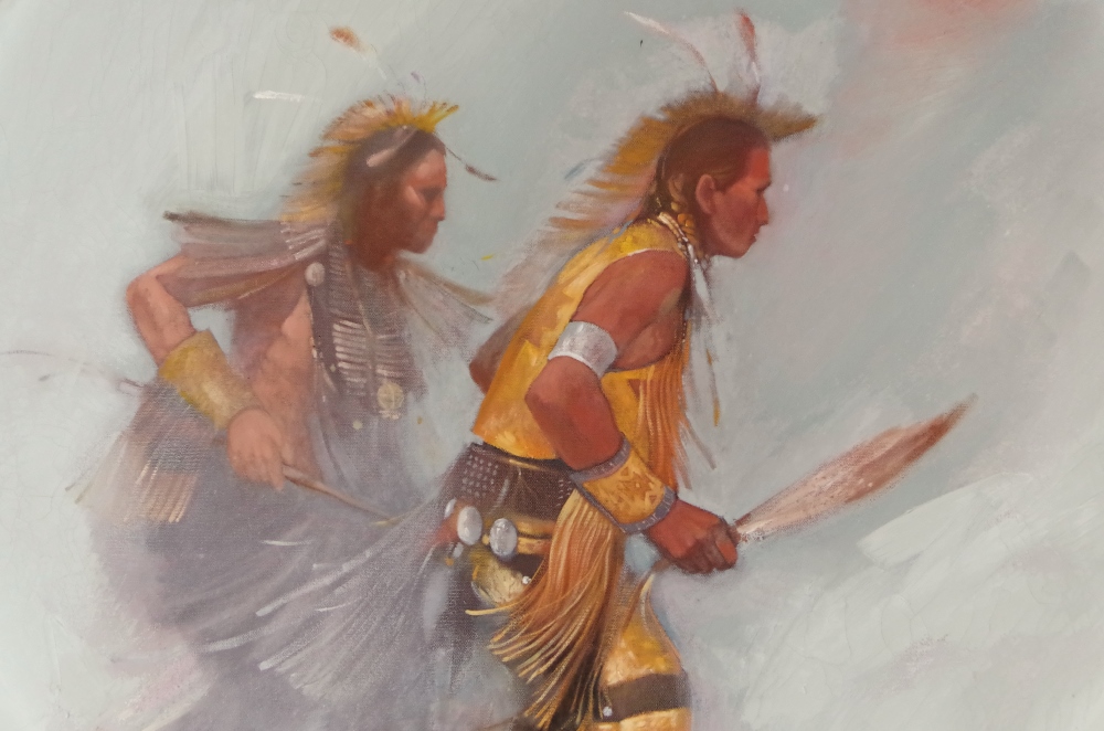 Clifford Beck Original Oil on Canvas of Dancing Warriors