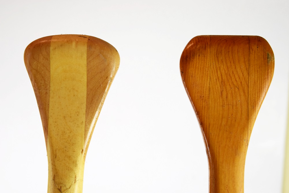 Six Vintage Wooden Canoes Paddles in Various Shapes and Sizes