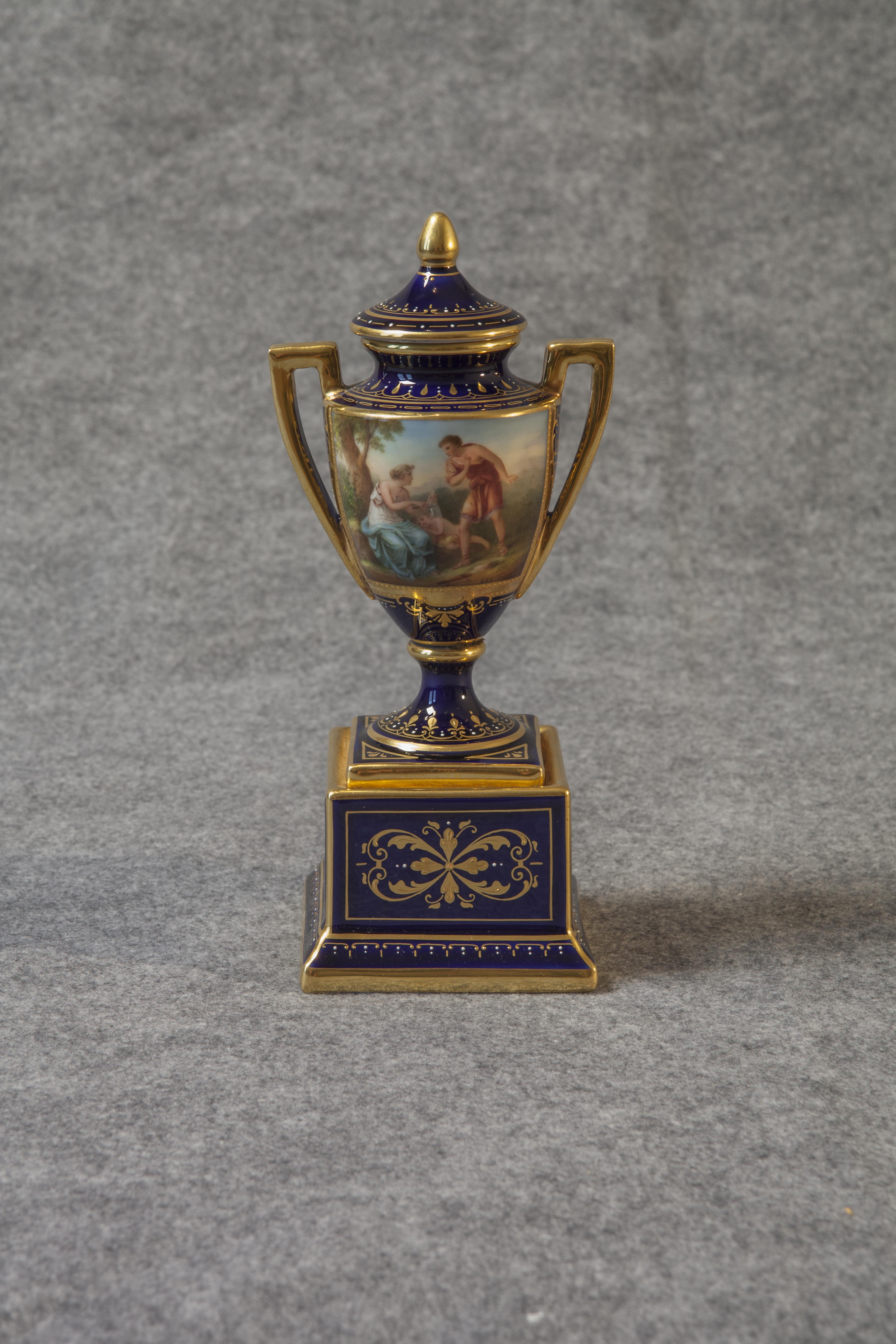 Pair of Miniature Sevres Style Covered Urns
