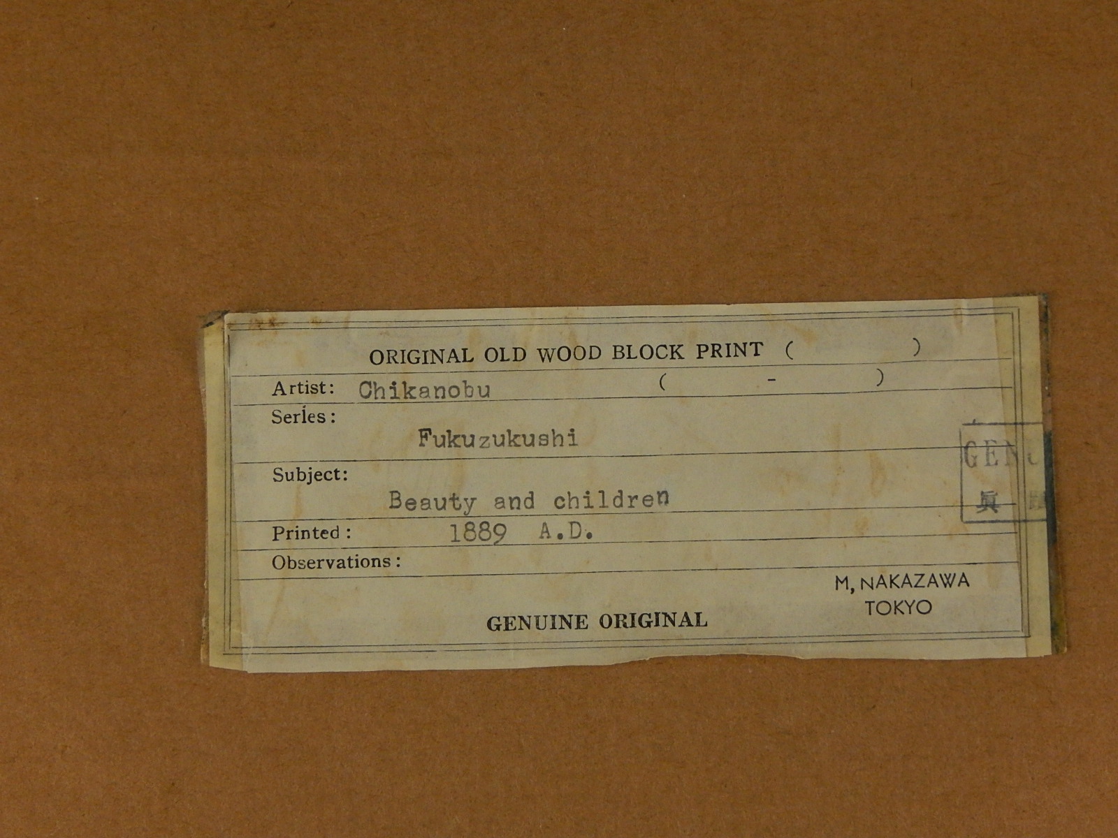 1889 Japanese Chikanobu Woodblock Print - Beauty and Children