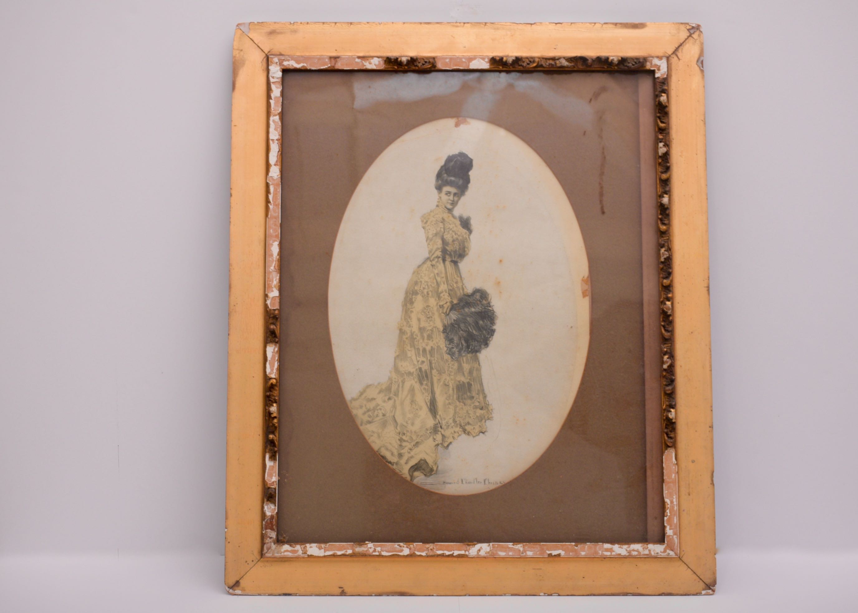 Victorian Framed Woman, Signed