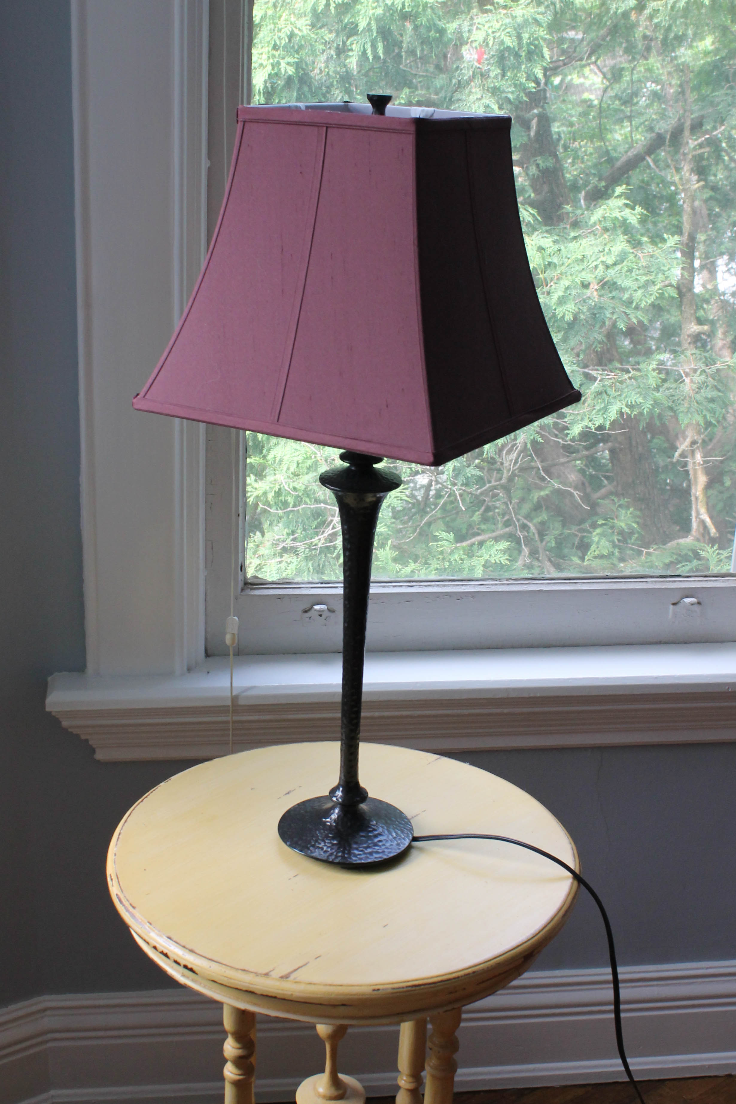 Pagoda Shade Table Lamp with Hammered Iron Base
