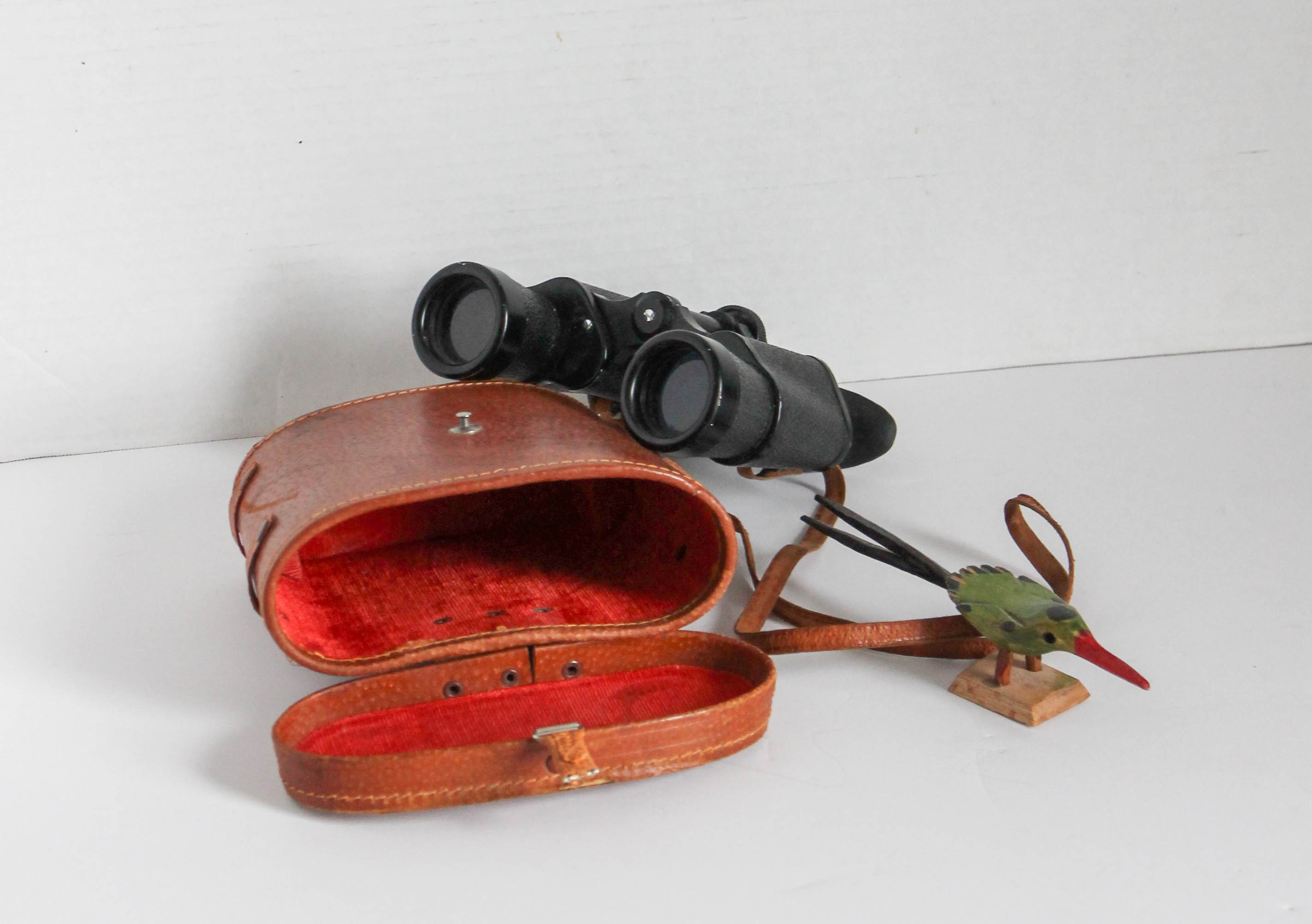 Vintage Omega Binoculars with Long Tail Bird Carving