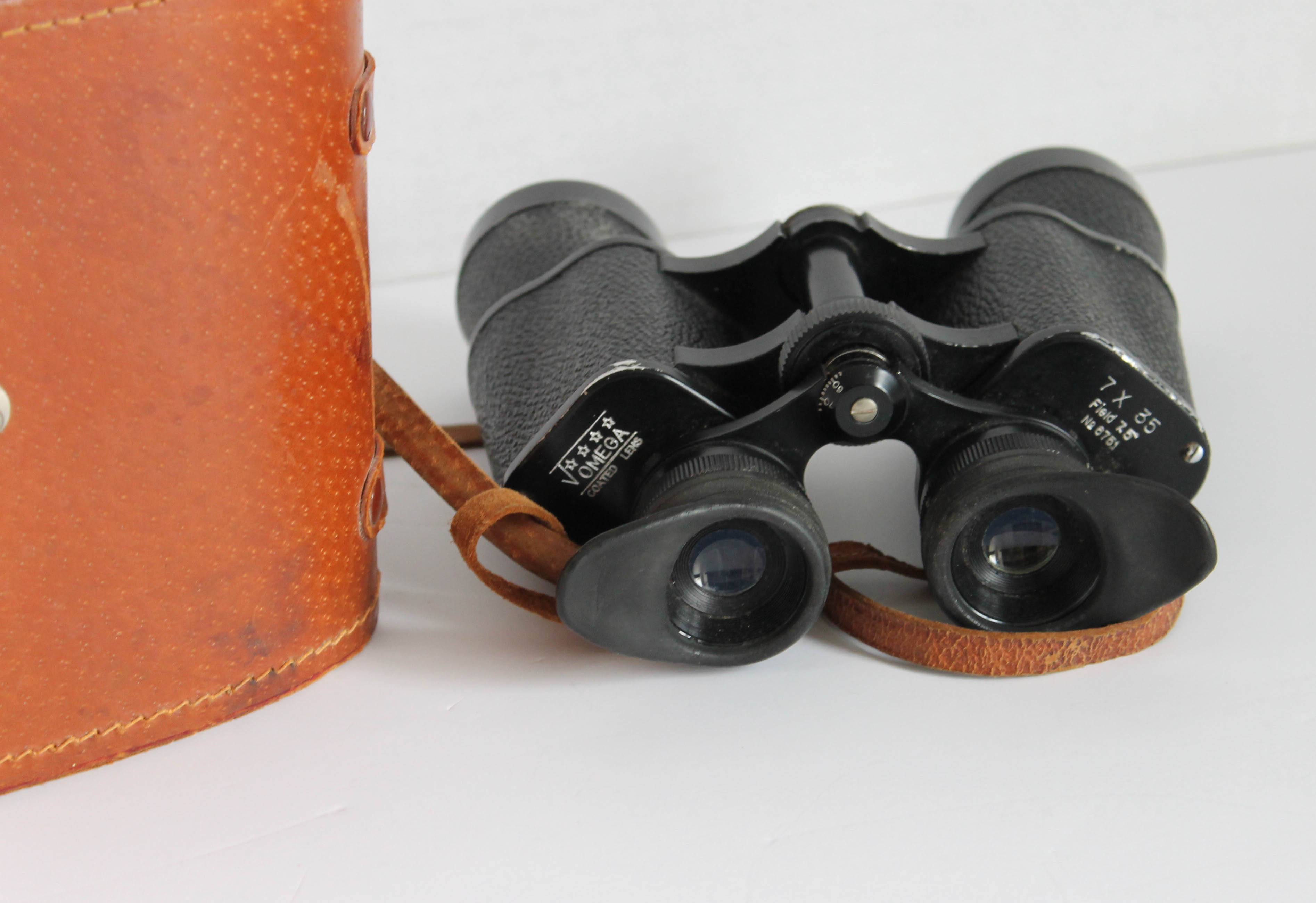 Vintage Omega Binoculars with Long Tail Bird Carving