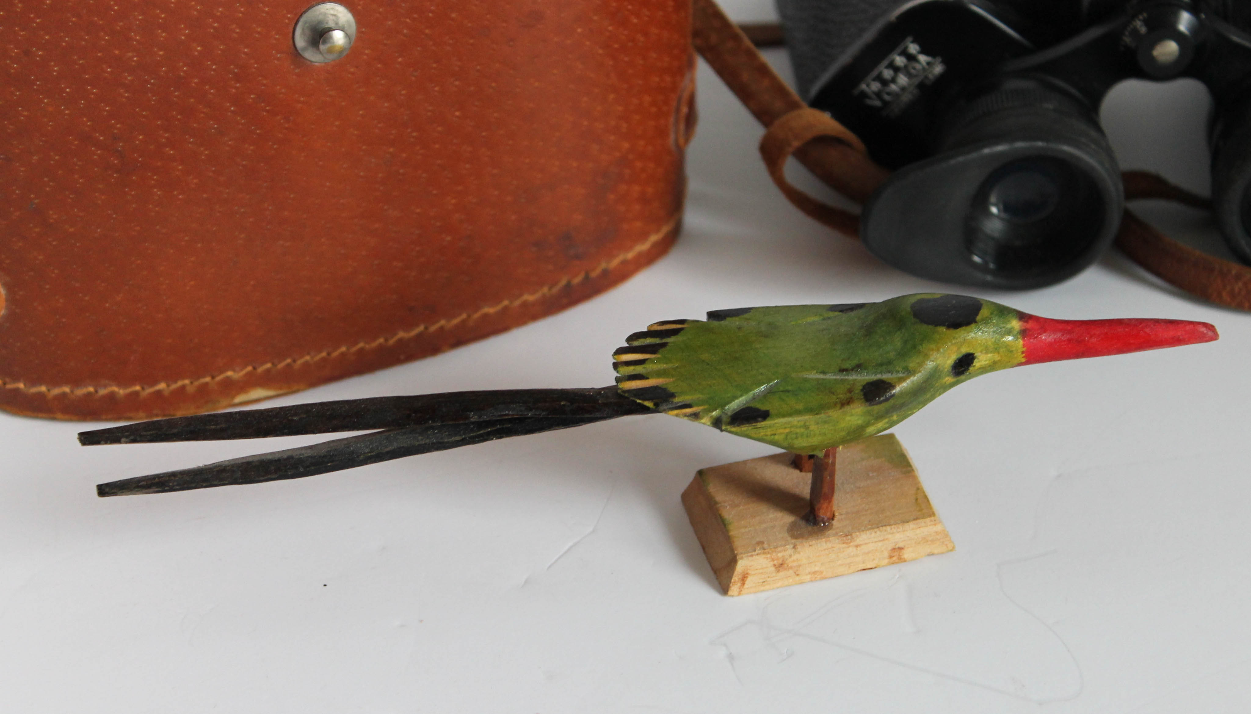 Vintage Omega Binoculars with Long Tail Bird Carving